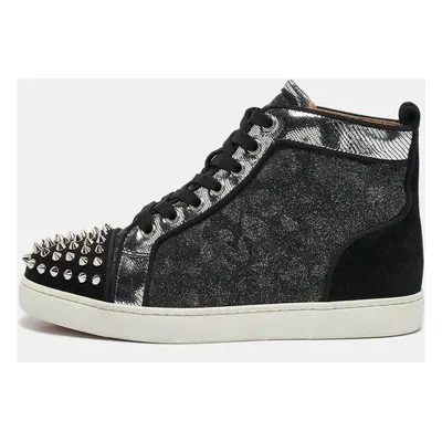 Christian Louboutin Silver/Black Suede and Leather Lou Spikes High Top Sneakers Size 37.5