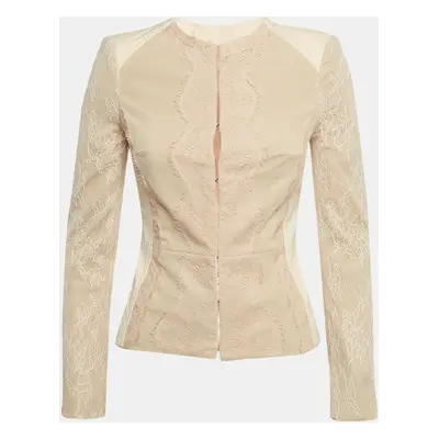 Elisabetta Franchi Pink Lace and Jersey Round Neck Jacket