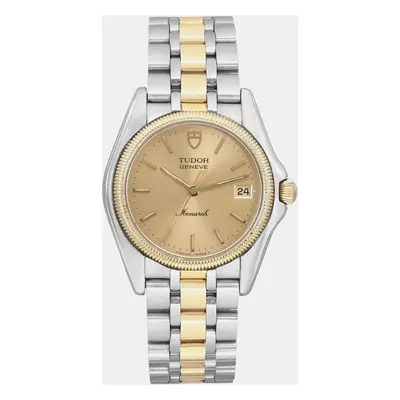 Tudor Geneve Monarch Steel 18K Gold Champagne Dial Quartz Mens Wristwatch