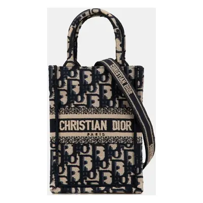 Christian Dior Navy Canvas Oplique Vertical Book Tote Bag