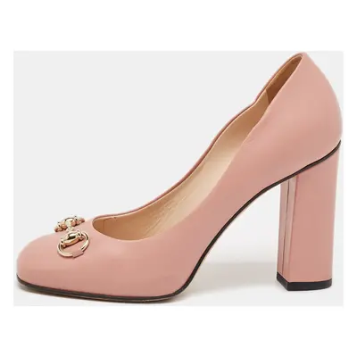 Gucci Pink Leather Jolene Block Heel Pumps Size 37.5