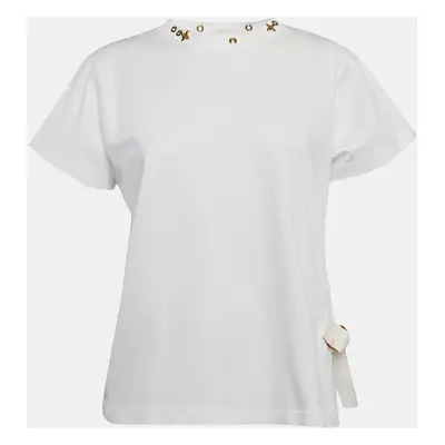 Louis Vuitton White Jersey Metal Logo Embellished Neck T-Shirt