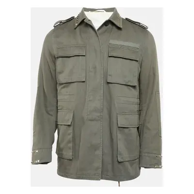 Valentino Khaki Green Studded Gabardine Cotton Utility Jacket