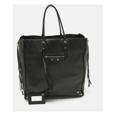 Balenciaga Black/Olive Green Leather A5 Papier Tote