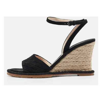 Bottega Veneta Black Suede Wedge Espadrille Sandals Size