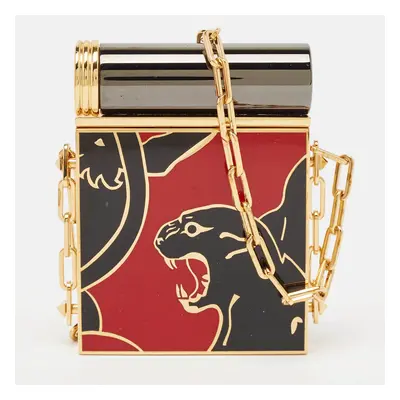 Valentino Black/Red Enamel Panther Lipstick & Mirror Minaudiere