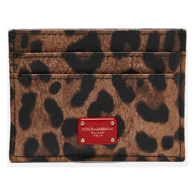 Dolce & Gabbana Brown Leopard Print Coated Canvas Logo Card Holder