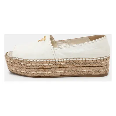 Prada White Leather Open Toe Platform Espadrille Flats Size