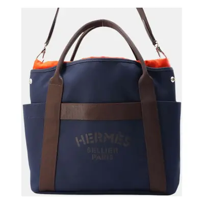 Hermes Sacked Pansage Navy/Feu Toile Chevrons Canvas