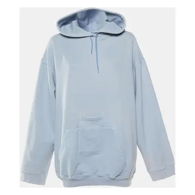 Balenciaga Pale Blue Logo Print Cotton Hooded Sweatshirt