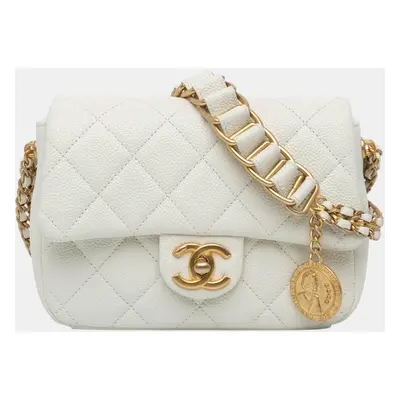 Chanel White Mini Caviar Chain Soul Flap