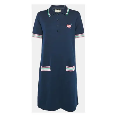 Gucci Navy Blue Knit Embroidered Mini Dress