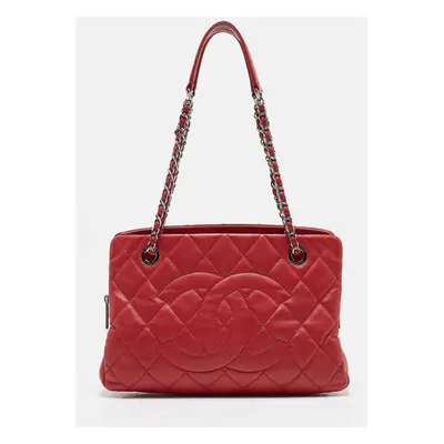 Chanel Red Quilted Caviar Leather Shopper Tote