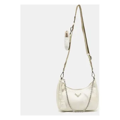 Prada White Nylon and Leather Re-Edition Baguette Bag