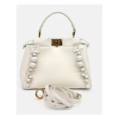 Fendi White Leather Peekaboo Mini Bag