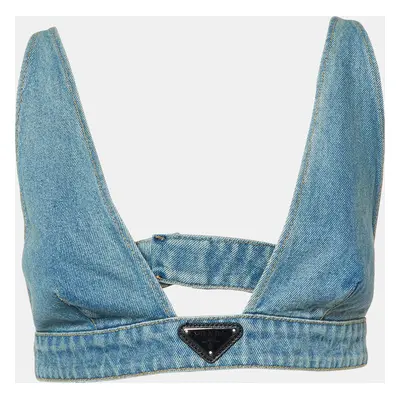 Prada Blue Denim Triangle Patterned Bralette Top