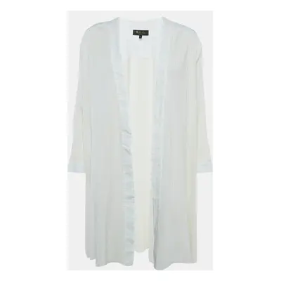 Loro Piana Off-White Rib Knit and Linen Open Front Cardigan