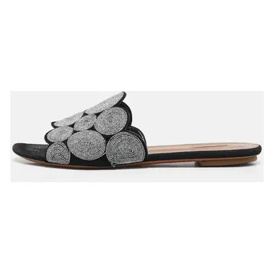 Alaia Black/Silver Glitter and Suede Flat Slides Size