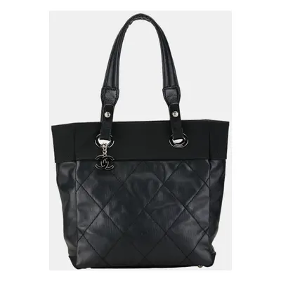 Chanel Black Pvc Canvas Coco Mark Paris Biarritz Tote Pm Bag