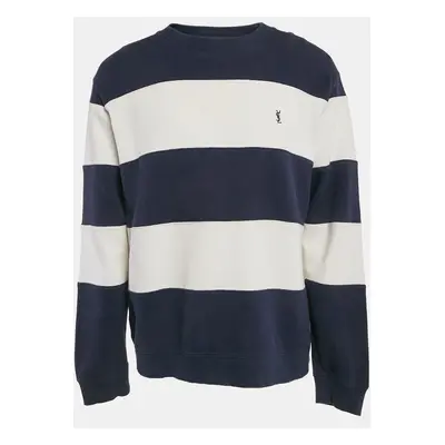 Yves Saint Laurent Vintage Blue/White Striped Cotton Pique Long Sleeve T-Shirt