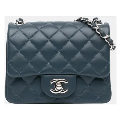 Chanel Navy Blue Lambskin Mini Square Classic Single Flap Bag