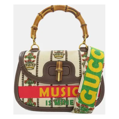 Gucci Multicolour Canvas and Leather Bamboo Top Handle Bag