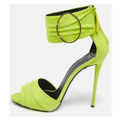 Giuseppe Zanotti Green Suede Open Toe Ankle Cuff Sandals Size 37.5