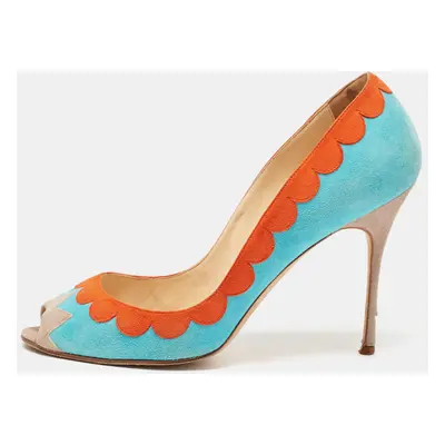 Manolo Blahnik Blue/Orange Suede Peep Toe Pumps Size