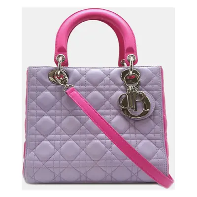 Christian Dior Pink, Purple Lambskin Leather Lady Dior Handbag