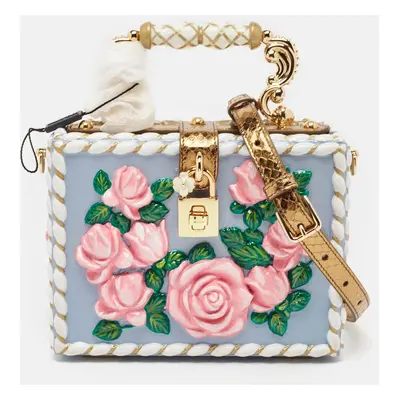 Dolce & Gabbana Multicolor Leather and Snakeskin Floral Dolce Box Top Handle Bag