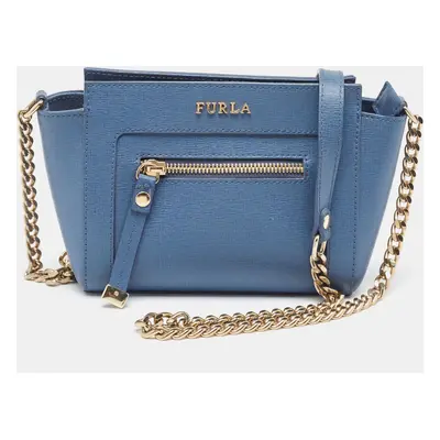 Furla Blue Leather Mini Ginevra Crossbody Bag