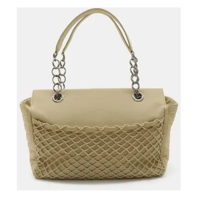 Chanel Beige Canvas Leather Coco Mark Chain Shoulder Tote bag