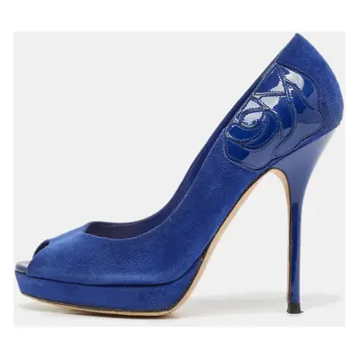 Dior Blue Suede Miss Dior Peep Toe Pumps Size 36.5