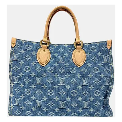 Louis Vuitton Blue Denim, Leather On The Go MM Shoulder Bag