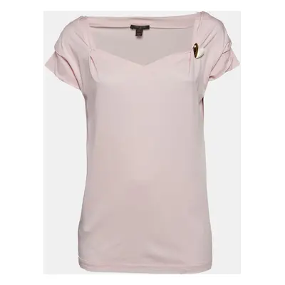 Louis Vuitton Pink Cotton Jersey Brooch Detail Top