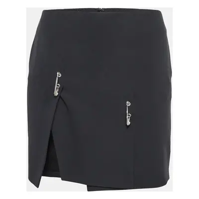 Versus Versace Black Crepe Logo Safety Pin Mini Skirt