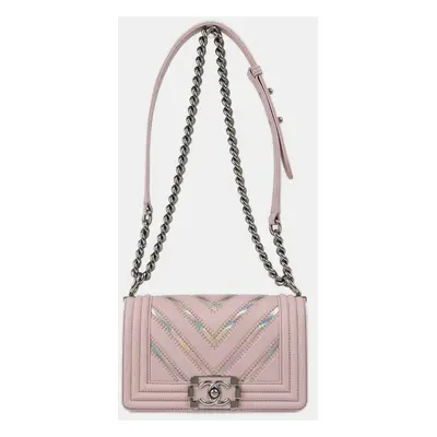 Chanel Pink Prism Lambskin Chevron Small Chain Shoulder Bag