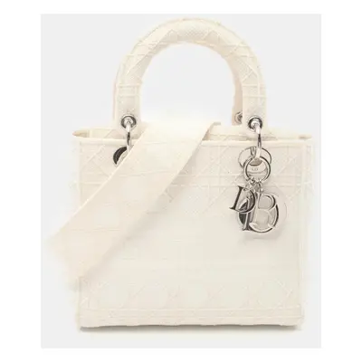 Christian Dior White Canvas Lady D-Lite Handbag