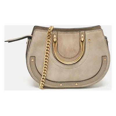 Chloe Grey Leather and Suede Mini Pixie Signature Belt Bag