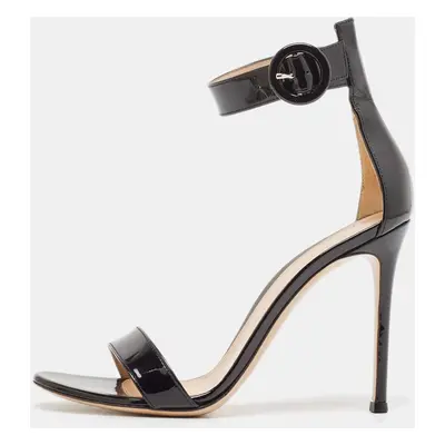 Gianvito Rossi Black Patent Leather Portofino Ankle Strap Sandals Size