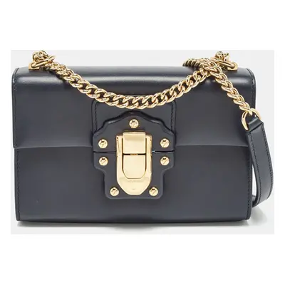 Dolce & Gabbana Navy Blue Leather Lucia Shoulder Bag