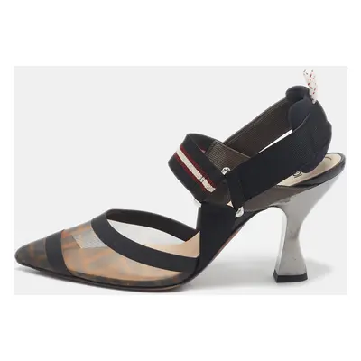 Fendi Black Zucca Mesh and Fabric Colibri Slingback Pumps Size