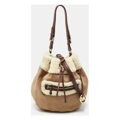 MICHAEL Michael Kors Beige/Brown Suede and Shearling Fur Bucket Bag