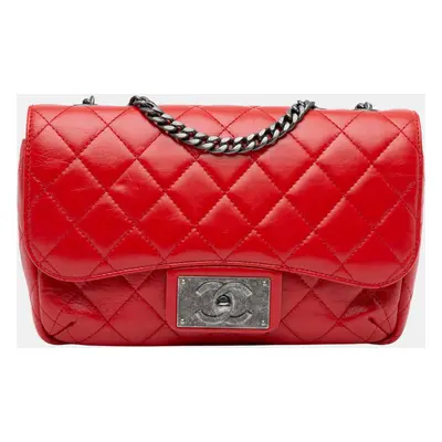 Chanel Red CC Crinkled Calfskin Chain Flap