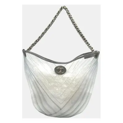 Chanel Grey/White CC PVC Droplet Hobo