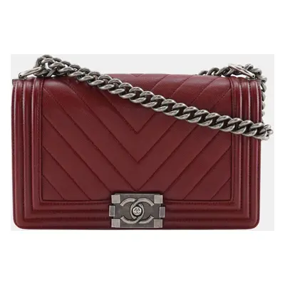 Chanel Burgundy Leather Boy Medium Crossbody Bag