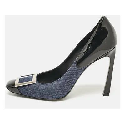 Roger Vivier Navy Blue Denim and Patent Leather Trompette Pumps Size