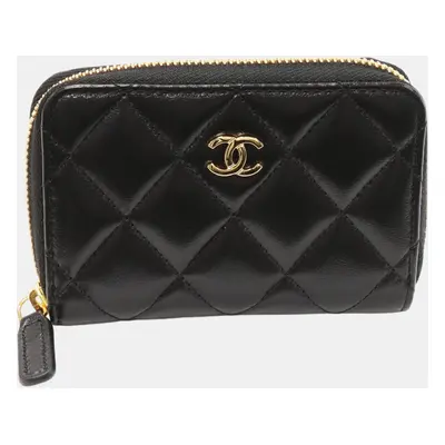 Chanel Black Lambskin Leather Classic Zip Coin Case