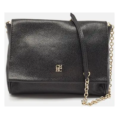 CH Carolina Herrera Black Leather Chain Flap Shoulder Bag