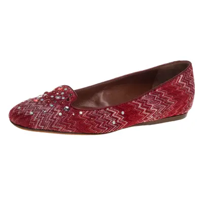 Missoni Red/White Lurex And Jacquard Fabric Embellished Ballet Flats Size